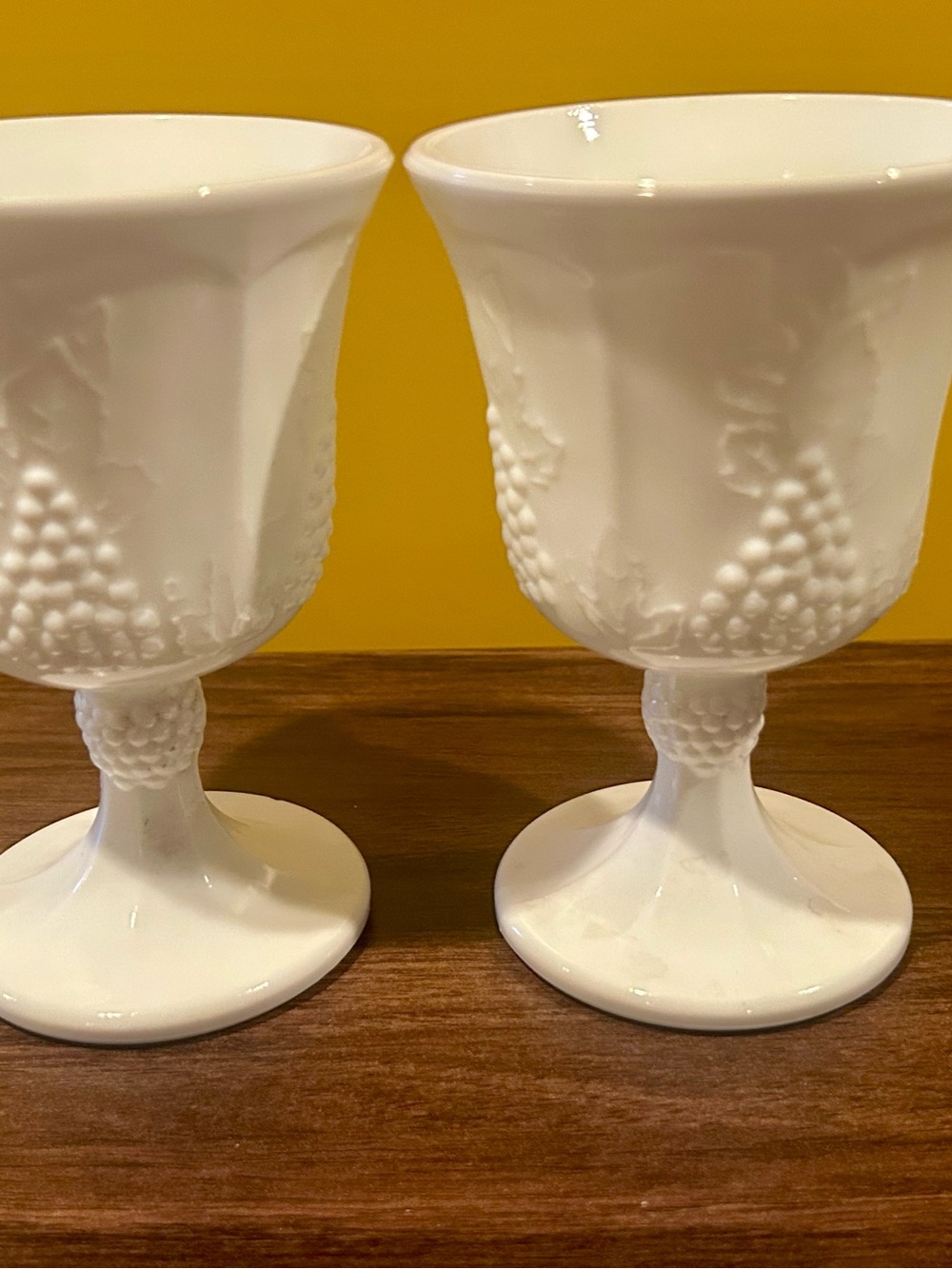 Indiana Glass White Goblet Pair with Raised Grape Motif